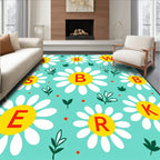 Teal Daisy Field with Red Letters Rug