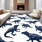 Dark Blue Dinosaur Skeleton Repeating Pattern Rug