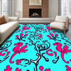 Bright Pink Seahorse Cyan Swirl Overlay Rug