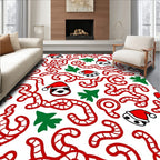 Red Candy Cane Christmas Panda Faces Rug