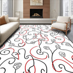 Abstract Red Black Scribble Buds Rug