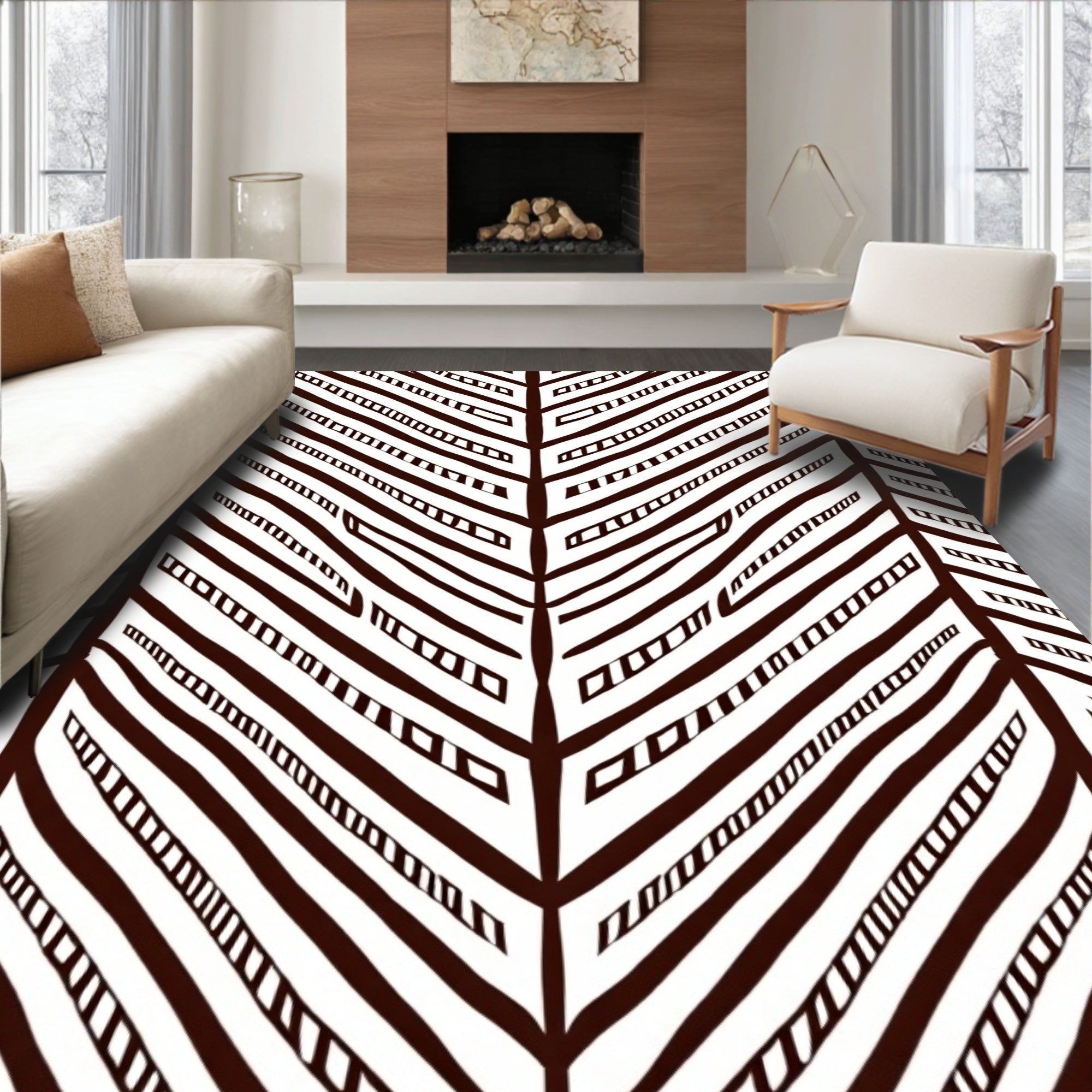 Dark Brown Abstract Chevron Lines Rug