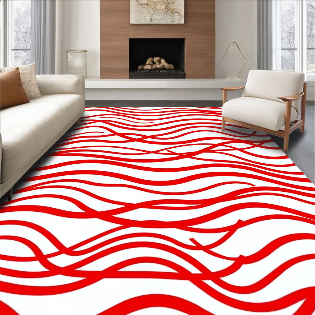 Crimson Red Wavy Stripe Rug