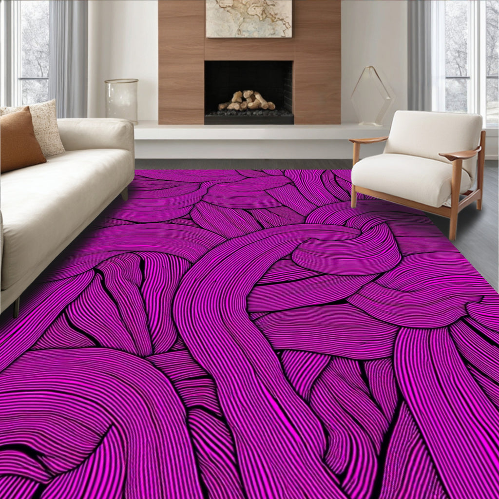 Vibrant Magenta Textured Swirls Rug