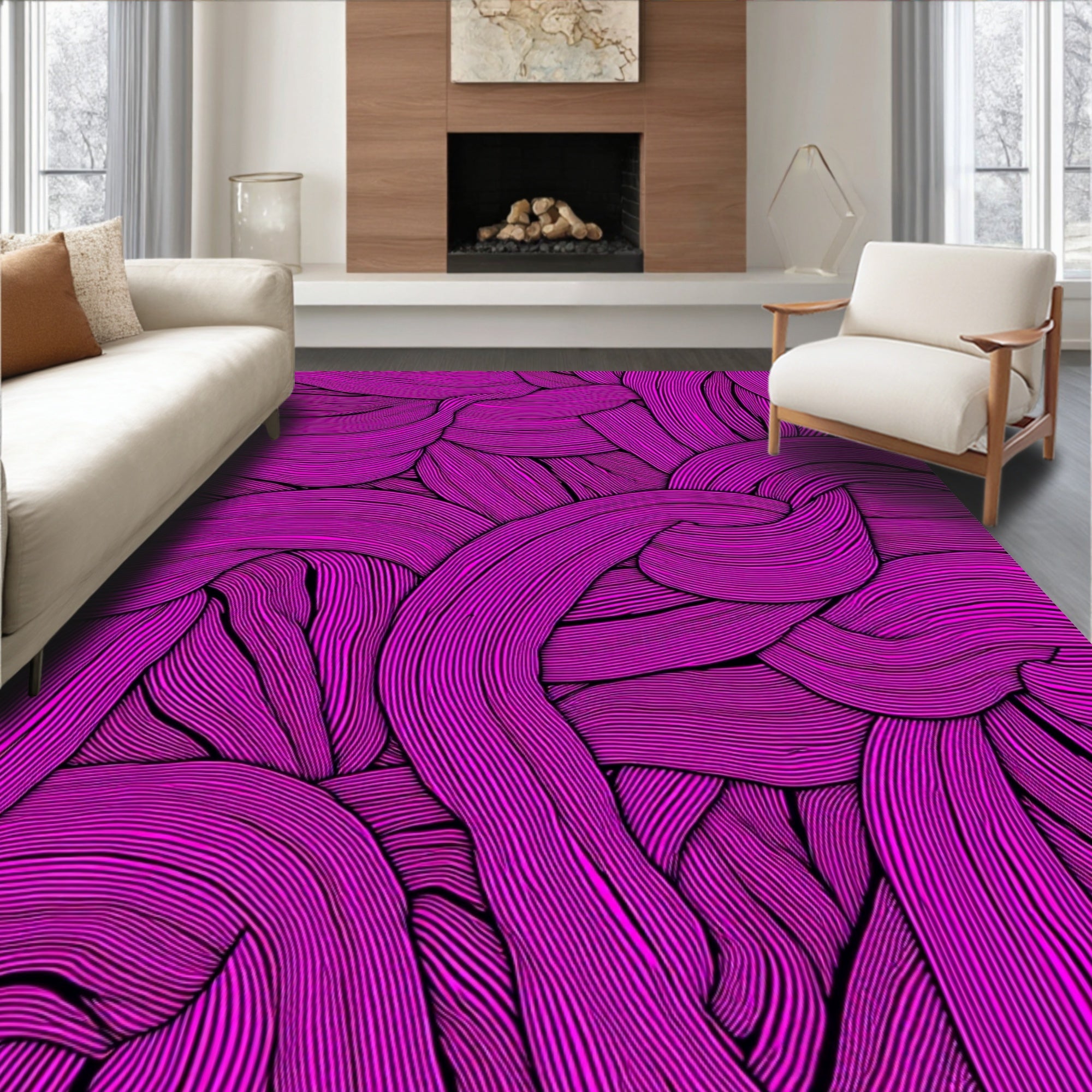 Vibrant Magenta Textured Swirls Rug