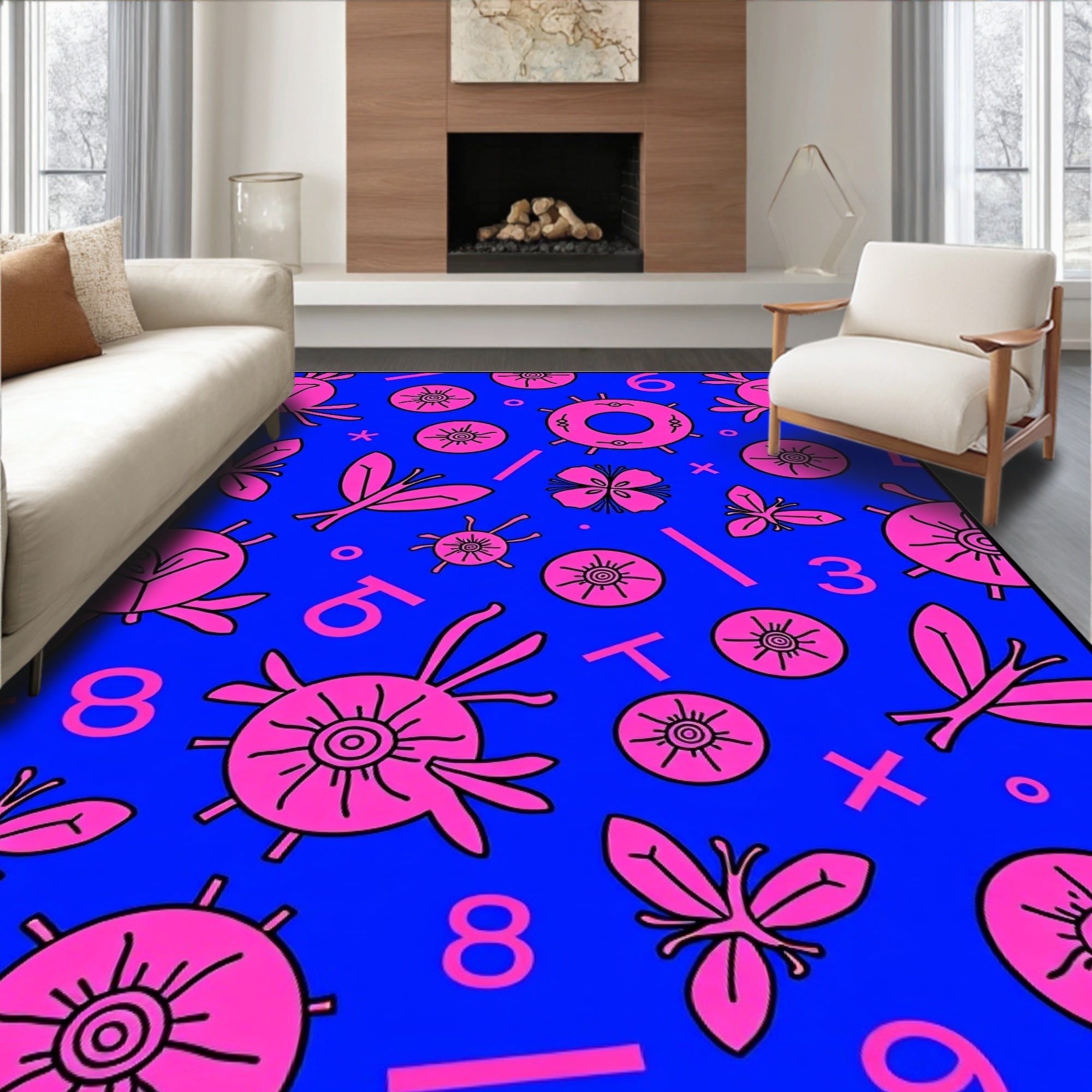 Pink Floral Abstract Numbers Rug