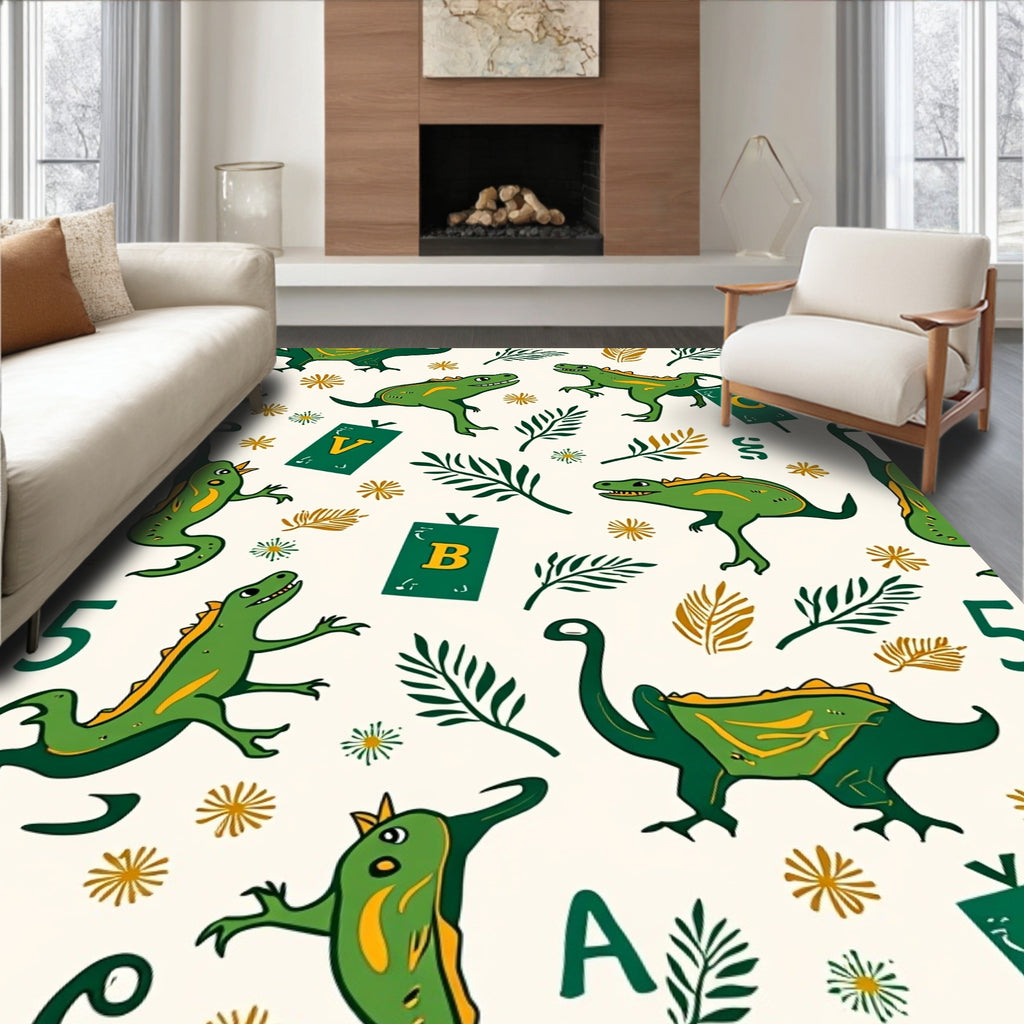 Playful Green Dinosaurs Alphabet Blocks Rug