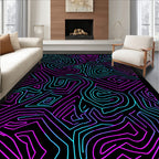 Neon Abstract Lines Black Rug