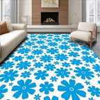 Azure Blue Retro Flower Field Rug