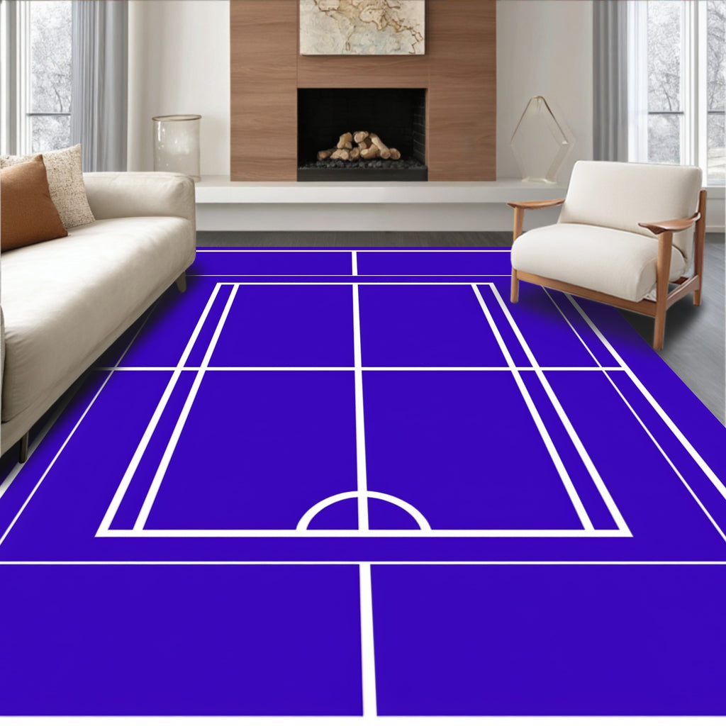 Deep Blue Line Art Court Rug
