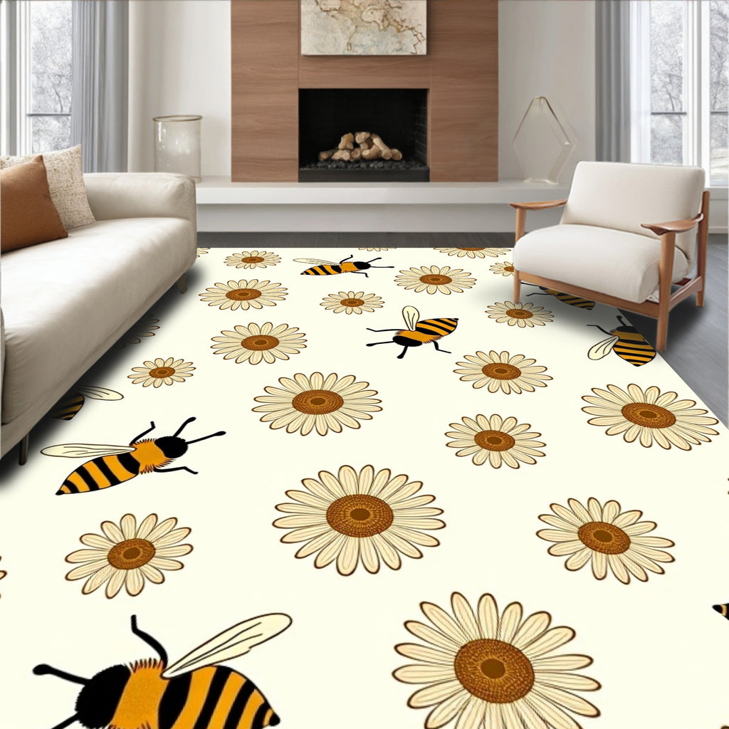 Charming Yellow Daisy Bee Gathering Rug
