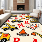 Yellow Construction Vehicles Red Alphabet Rug