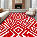Bold Crimson Geometric Assemblage Rug