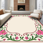 Pink Floral Vines Border Rug