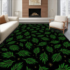 Emerald Palm Fronds Black Gold Accents Rug