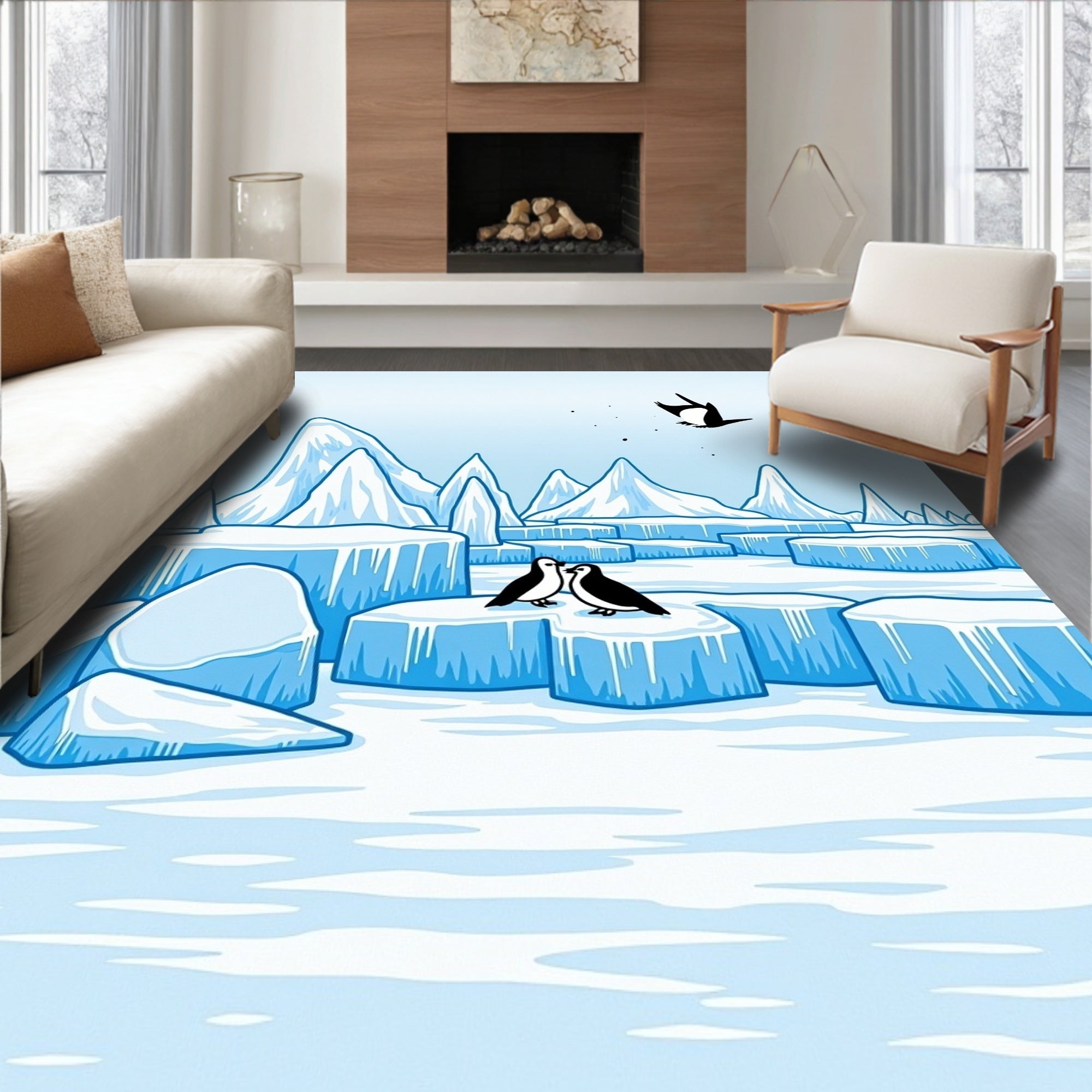 Arctic Iceberg Penguin Scene Rug