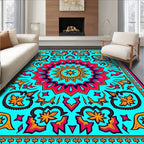 Bright Teal Pink Sunburst Medallion Rug