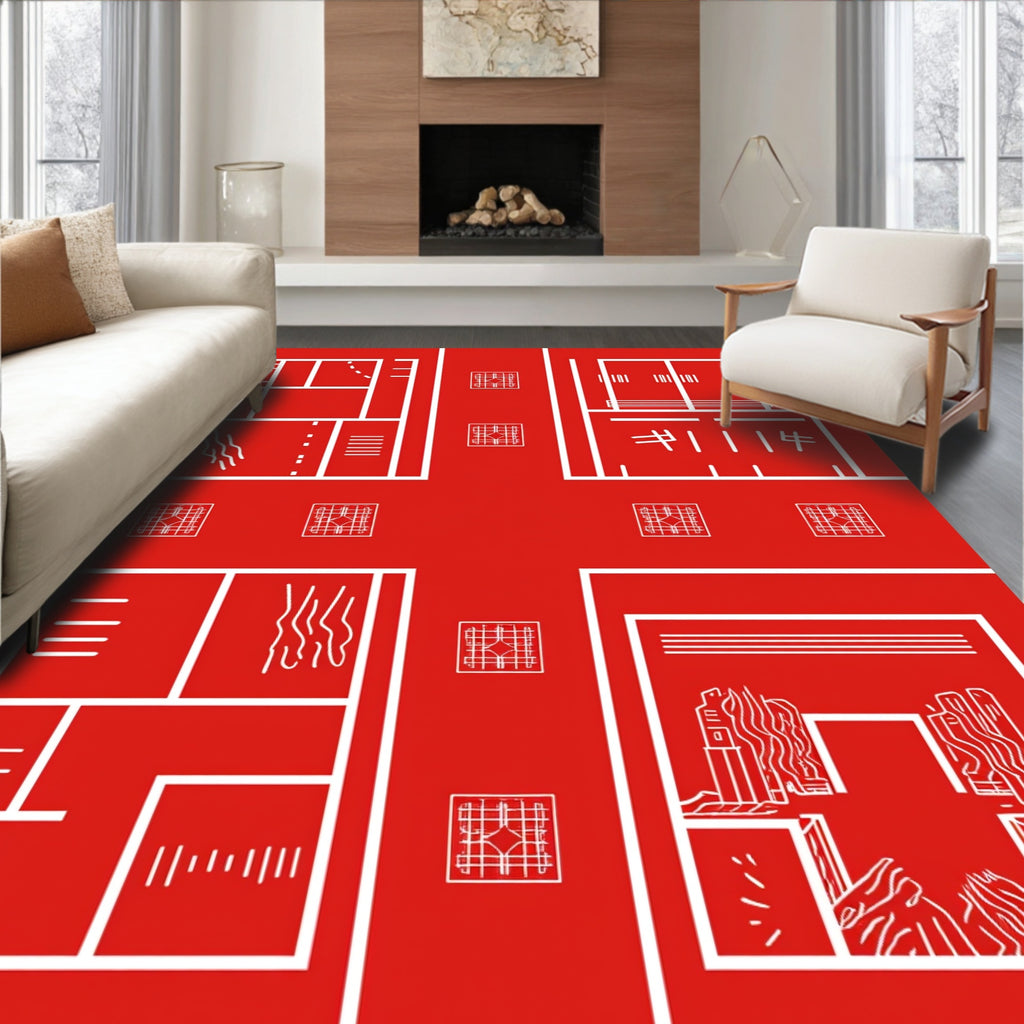Monochromatic Red Abstract Geometric Structure Rug