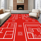 Monochromatic Red Abstract Geometric Structure Rug
