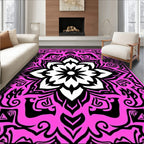 Vibrant Pink Black Mandala Ornament Rug