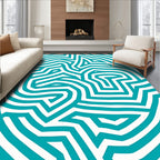 Teal White Interlocking Geometric Maze Rug