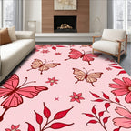 Pink Butterflies and Floral Garden Rug
