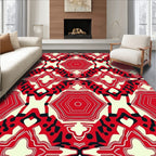 Retro Red Hexagonal Abstract Collage Rug
