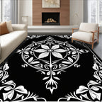 Black White Floral Medallion Art Rug