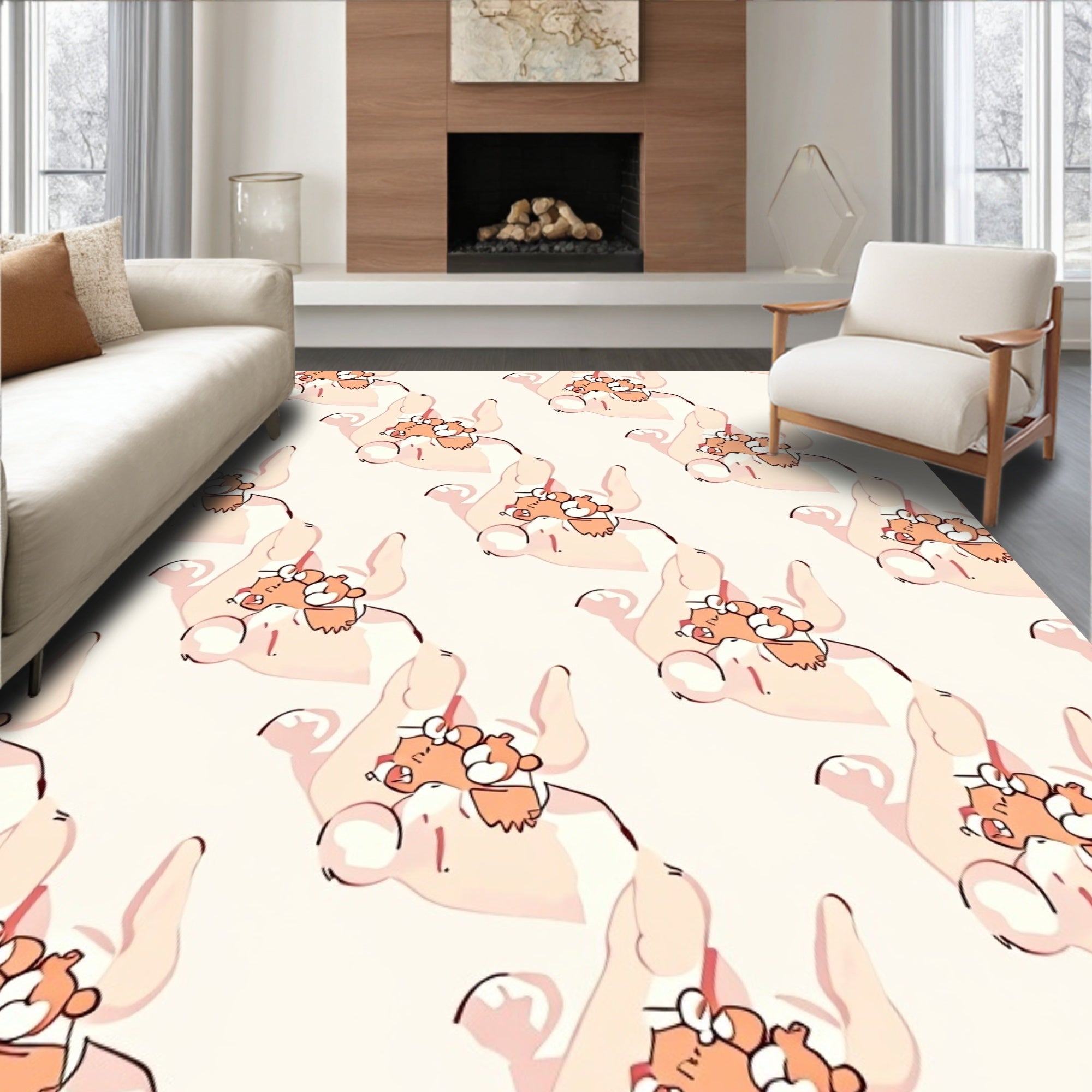 Adorable Teddy Bear Hugging Hamster Rug