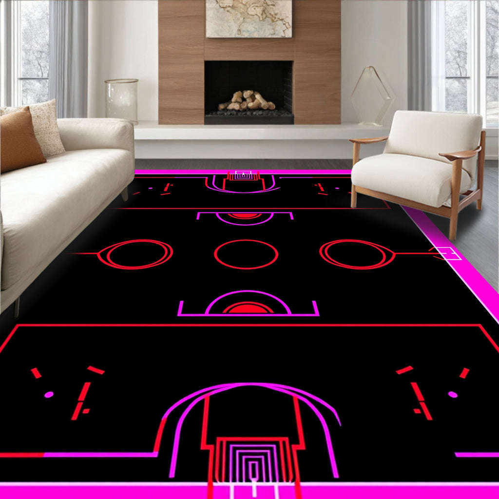 Vibrant Pink Red Geometric Abstraction Rug