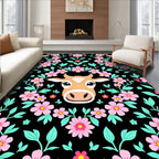Whimsical Pink Floral Cow Meadow Rug