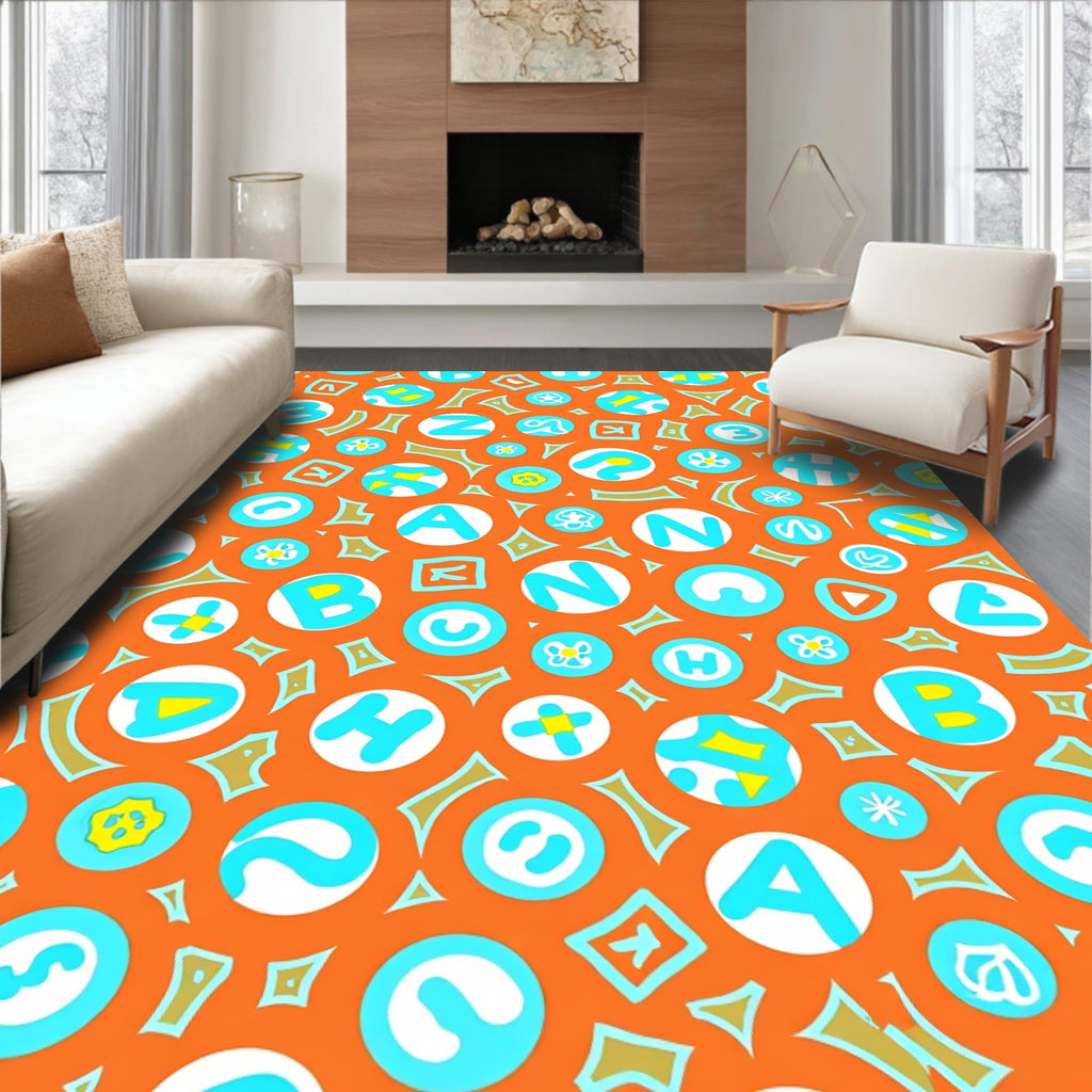 Alphabet Orange And Aqua Circles Rug