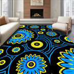Bold Blue Yellow Floral Burst Rug