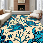 Oceanic Blue Turtle Coral Swirl Rug
