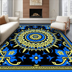 Bold Blue Yellow Sunburst Mandala Rug