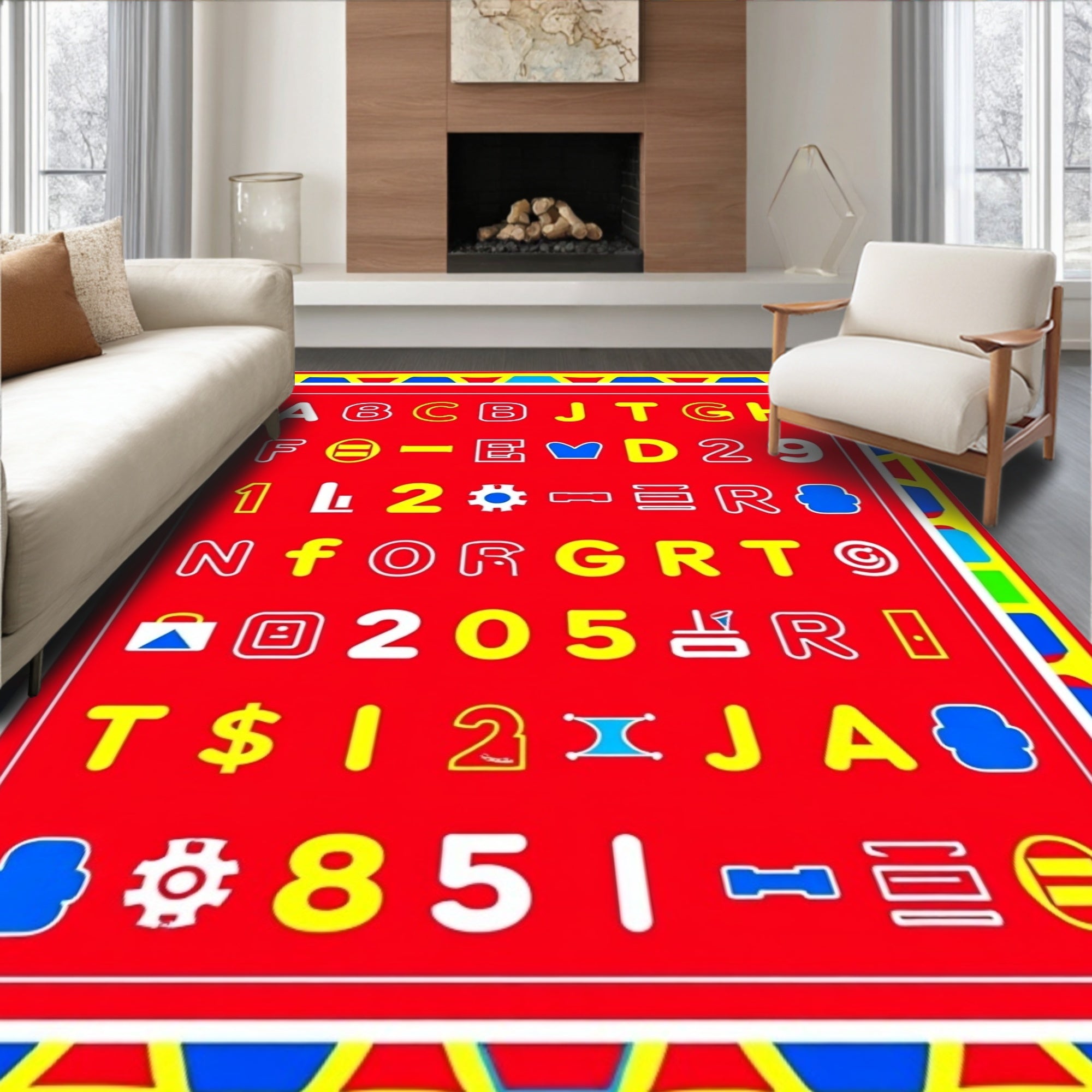Alphabetical Numeric Bold Primary Colors Rug