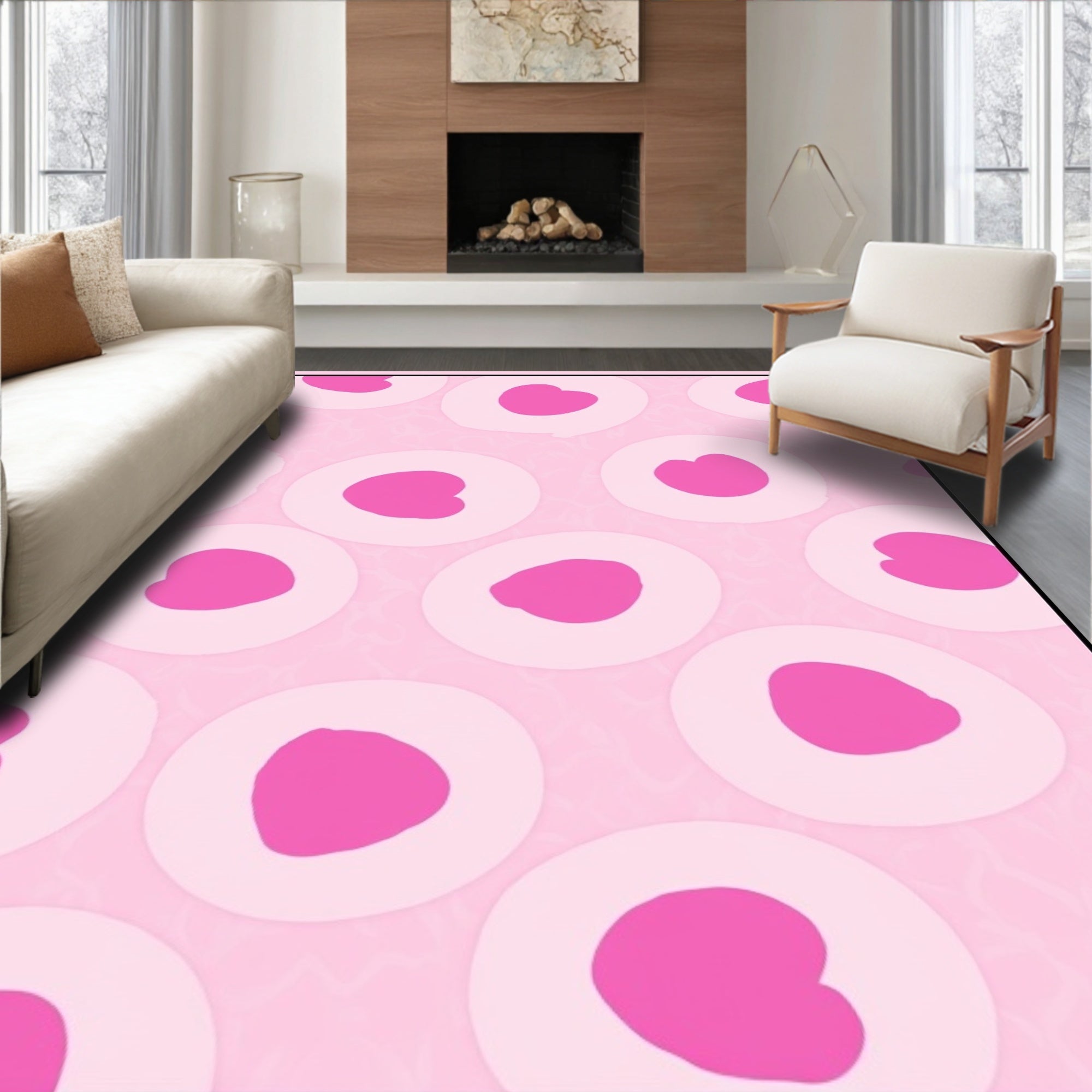 Pink Heart Circles On Light Background Rug