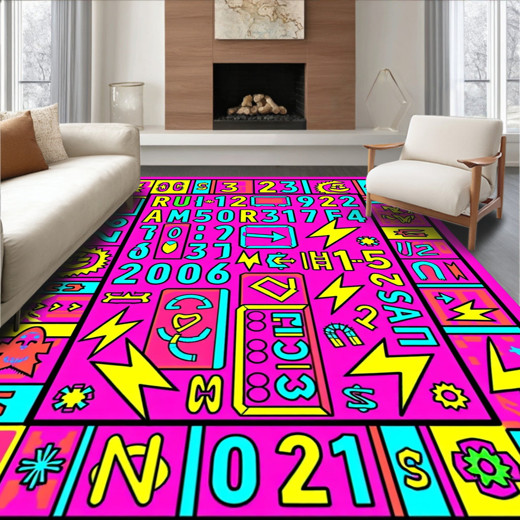 Abstract Neon Geometric Pop Art Rug