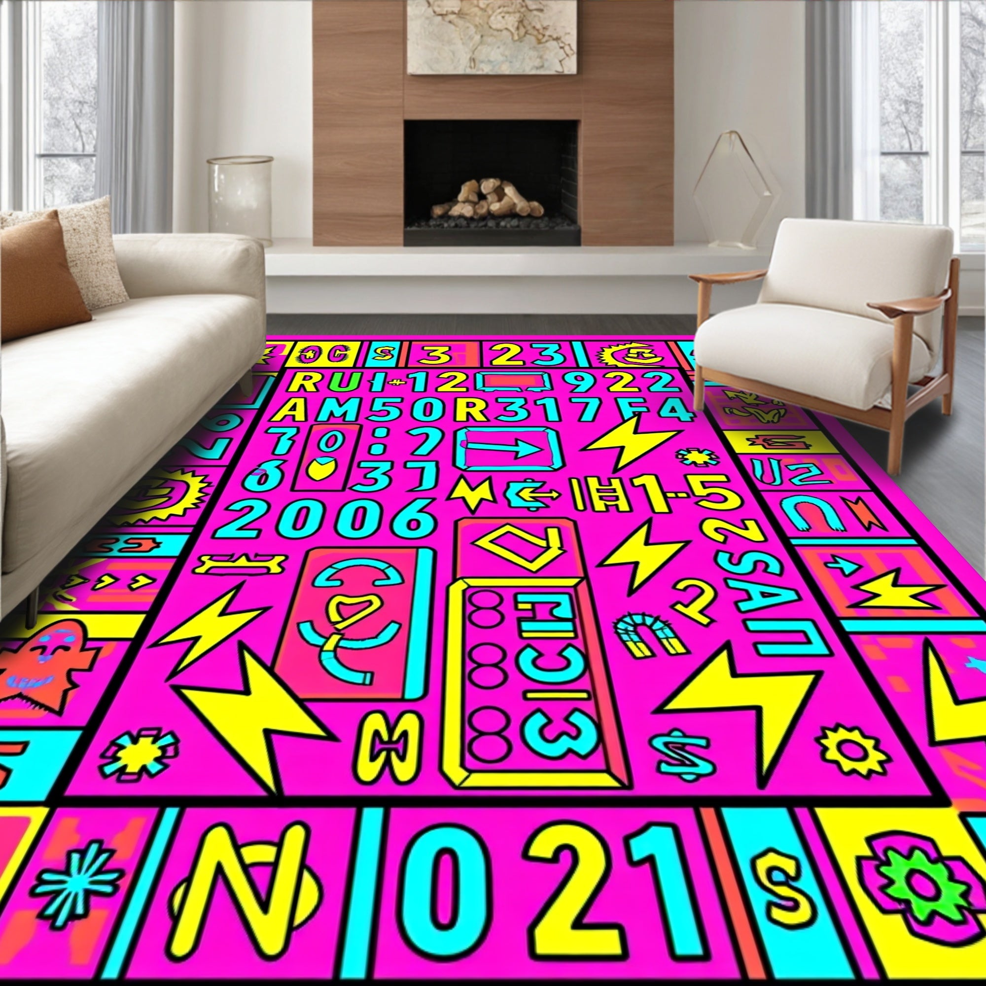 Abstract Neon Geometric Pop Art Rug