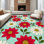 Vintage Red White Floral Garden Rug
