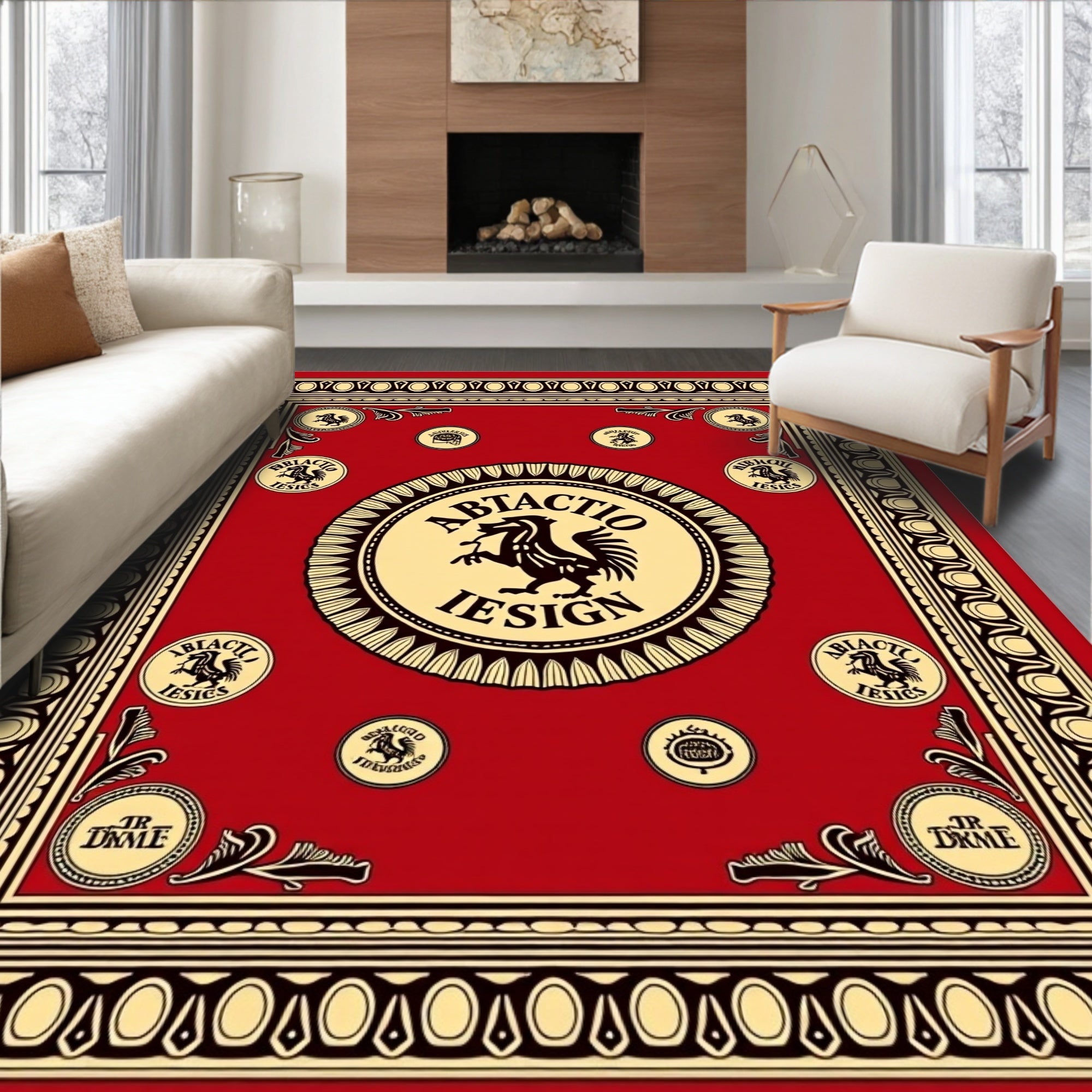 Rich Red Black Griffin Crest Rug