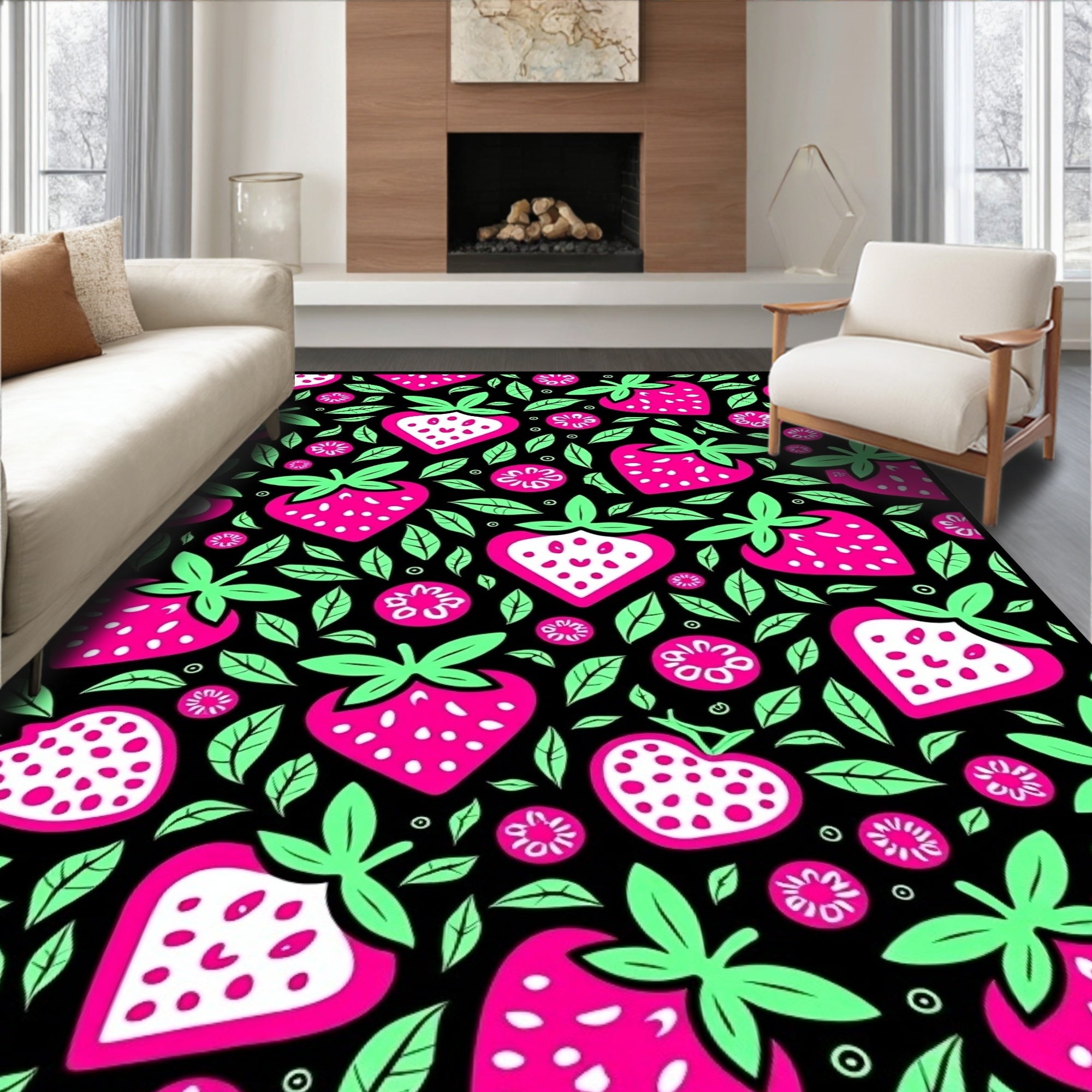 Hot Pink Strawberry Floral Delight Rug