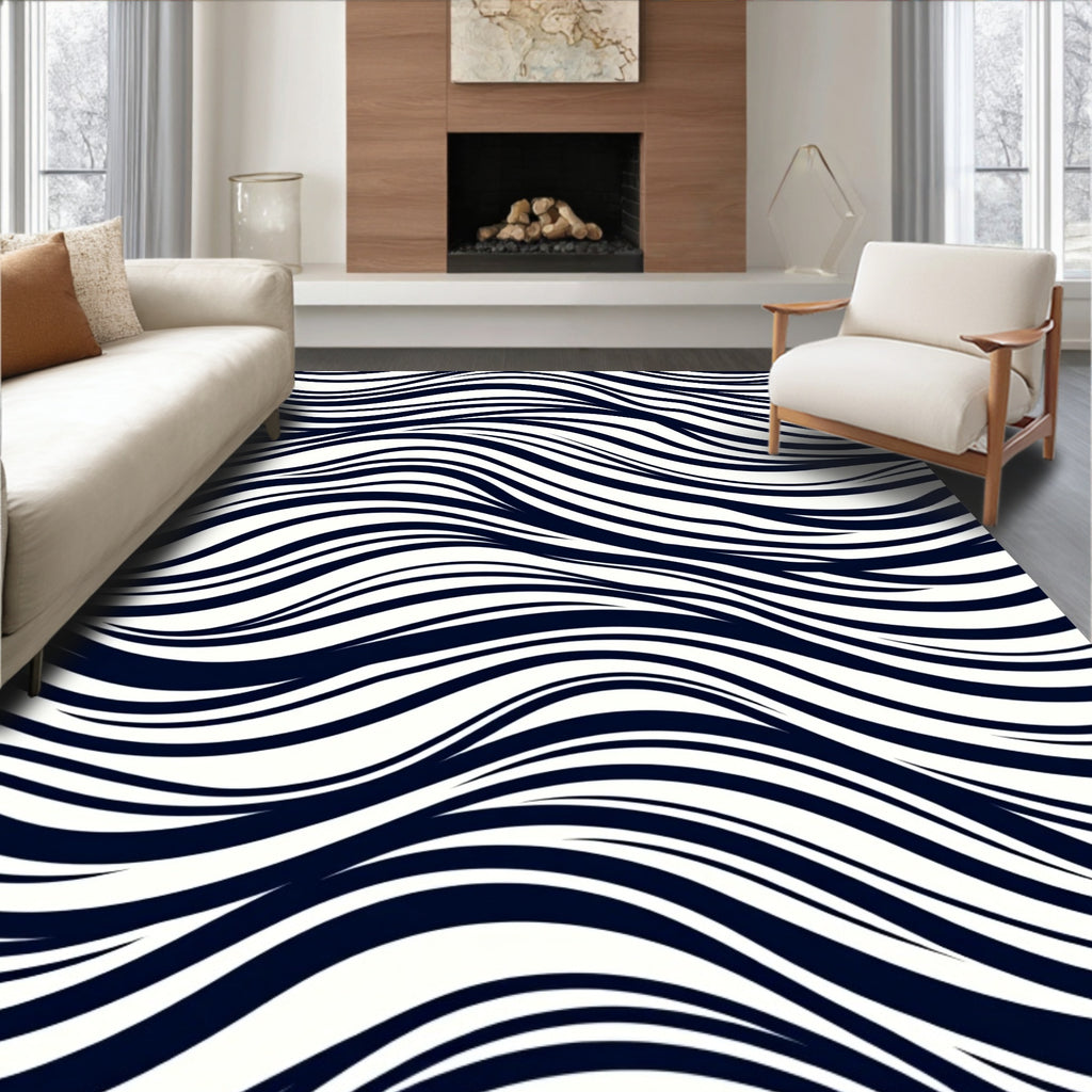 Indigo Swirl Abstract Waves Rug