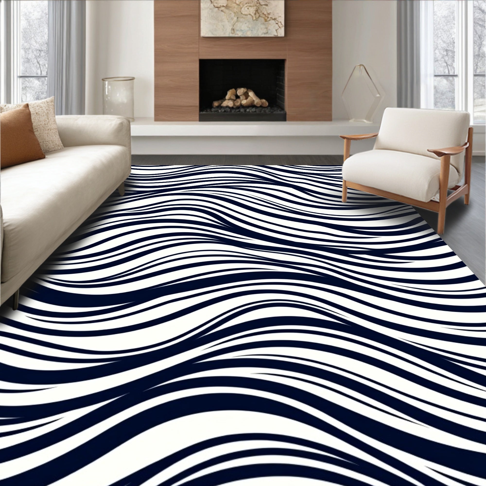 Indigo Swirl Abstract Waves Rug