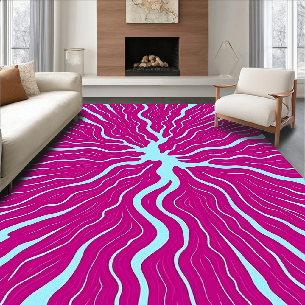 Vibrant Pink Wavy Tendril Burst Rug