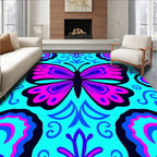 Vibrant Pink Blue Butterfly Swirl Rug