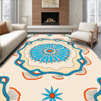 Vibrant Teal Orange Medallion Motif Rug