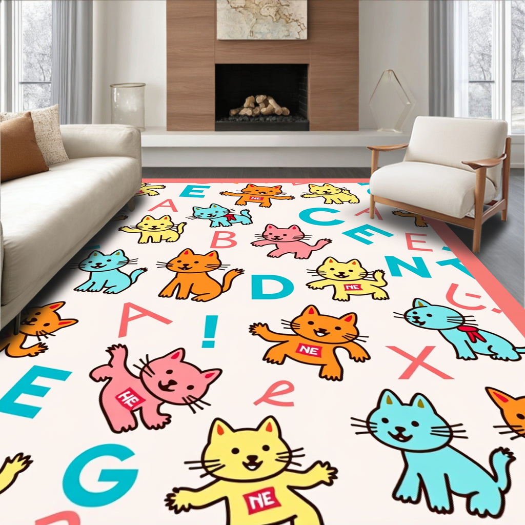 Colorful Cat Alphabet Whimsy Rug