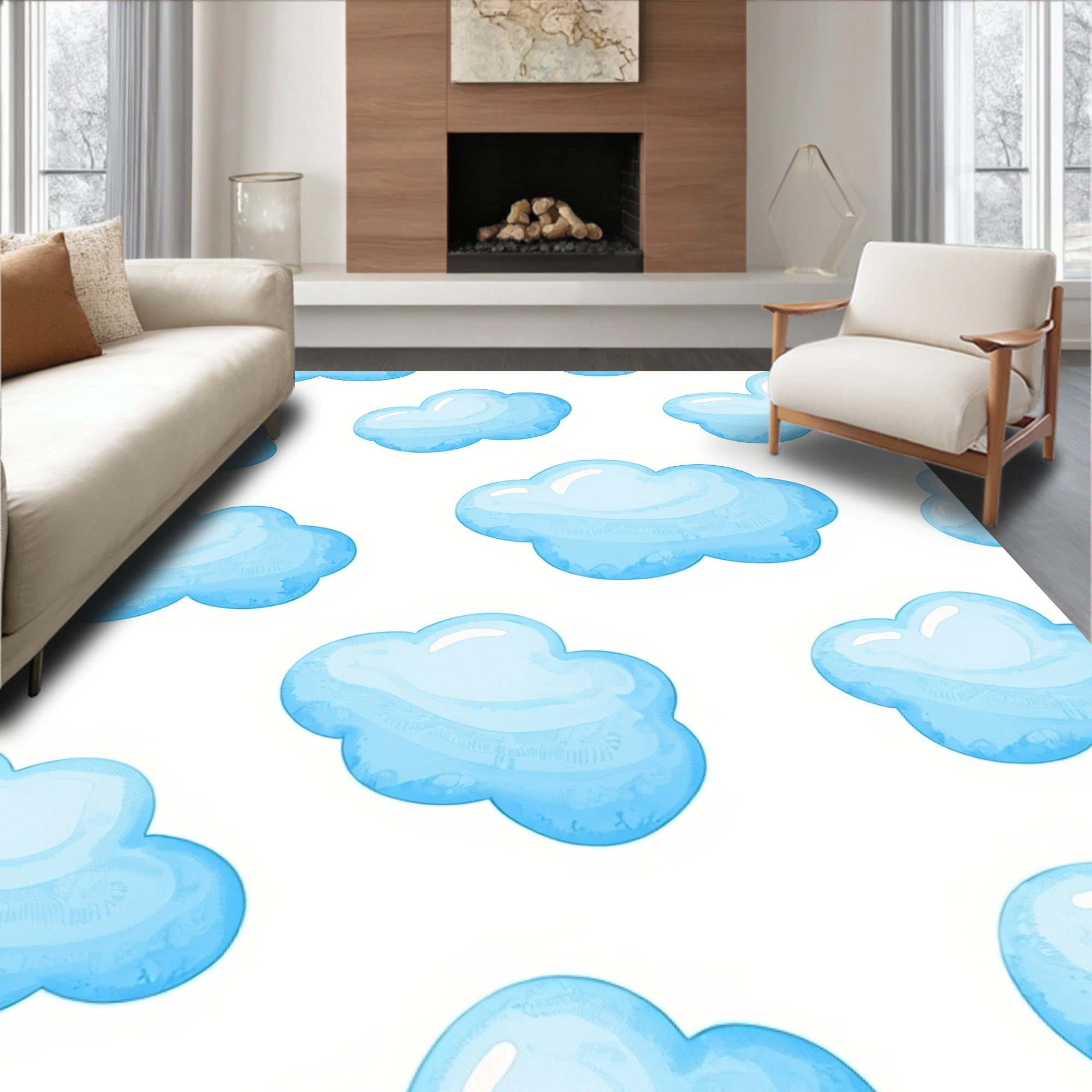 Whimsical Blue Cloud Sky Rug