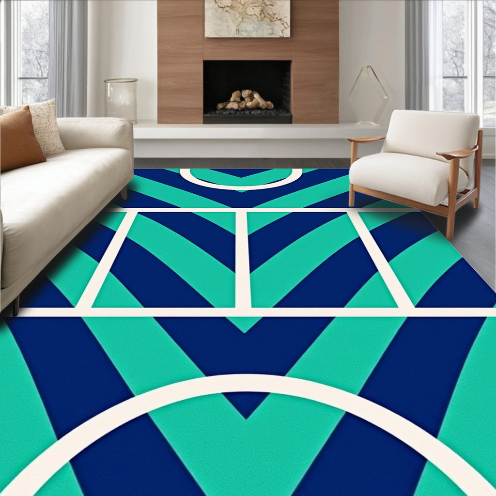 Navy Teal Chevron Geometric Arcs Rug